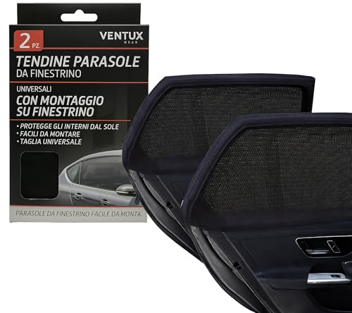 Tendine Parasole Auto da Finestrino Universali Ventux Gear – Set 2 Pezzi – Montaggio su Finestrino – Protezione Solare per Interni Auto – Facili da Installare – Taglia L -110 * 52cm