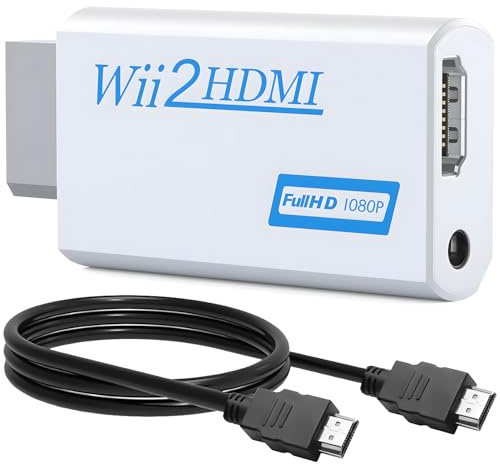 Wii to HDMI Adapter with 1m HDMI Cable, 1080P/720p Wii HDMI Converter for Nintendo Wii, Supports All Wii Display Modes, Wii to HDMI Connector with 3.5mm Audio Output