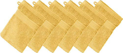 Erwin Müller Waschhandschuh Friedrichshafen 6er- Pack, 100% Baumwolle gelb Größe 15x21 cm - Premium-Qualität, unvergleichlich saugfähig, hautsympathisch, formstabil (weitere Farben)