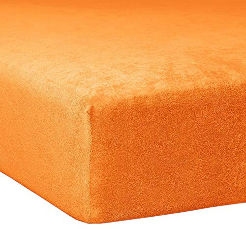 TRAUMSCHLAF Flausch Frottee Spannbettlaken – kuschelig weich – elastisch, saugfähig & formstabil – Perfekter Sitz Dank Rundumgummi – 180x200 cm - 200x200 cm, orange