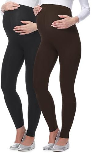 Be Mammy Lange Umstandsleggings aus Viskose Leggings Blickdicht Damen, Maternity Clothing, Ideal für die Schwangerschaft BE-02 2er Pack (Schwarz/Braun, L)