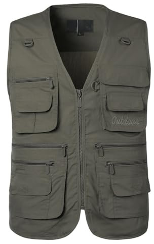 PASOK Men's Work Fishing Vests Lightweight Safari Travel Hunting Waistcoat With Multi-Pockets Color 3 XL