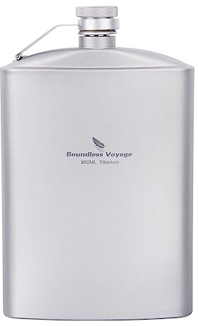 iBasingo Ti3063D Lot de flasques en titane de 250 ml avec tasse à saké, camping, plein air, bouteille d'alcool, whisky, vin, drapeau, tasse à vin amovible avec gobelet pour voyage, pique-nique