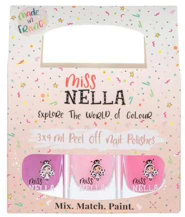 Miss Nella SÜSSES KLEINES PACK: Nagellackpack mit 3 Abziehbare, geruchsneutrale, wasserbasierte und sichere für Kinder- Cheeky Bunny, Pink A Boo & Little Poppet