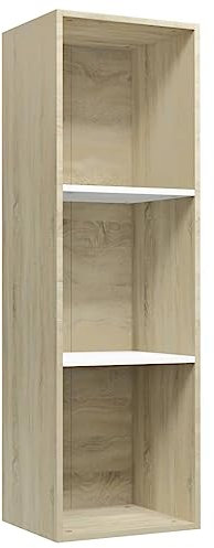 vidaXL Bücherregal TV Schrank Wandregal Standregal Aktenregal Raumteiler Fernsehtisch Lowboard Fernsehschrank Weiß Sonoma-Eiche 36x30x114cm Holzwerkstoff