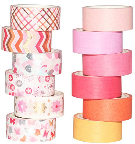 Yubbaex Masking tape, 12 rouleaux Washi Tape Or rose ruban adhesif decoratif pour Scrapbooking Artisanat de bricolage 15mm de large (Rose Mix)