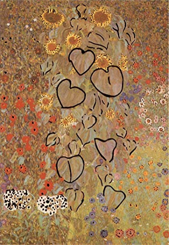 Kunstklappkarte Gustav Klimt Bauerngarten mit Sonnenblumen Kunstkarte Doppelkarte Grußkarte Glückwunschkarte Goldprägung