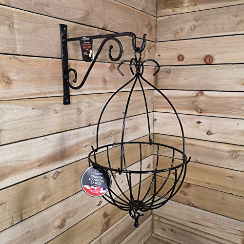 Samuel ALEXANDER Tom Chambers Black Metal Spanish Garden Flower Wall Hanging Basket Large 35cm 14 inch - Without Bracket