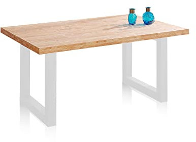 duehome | Loft, Mesa Fija de Comedor, Mesa para Salon, Acabado en Roble y Blanco, Medidas: 160 cm (Largo) x 100 cm (Ancho) x 76 cm (Alto)