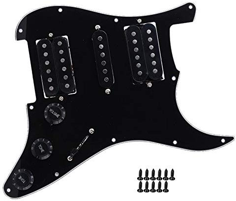 E-Gitarren-Board, Gitarren-Pickguard aus Metall und PVC, E-Gitarren-Board, Pickguard Humbucker mit HSH Tonabnehmer, vorverdrahtet, für Strat (schwarz)E-Gitarren-Zubehör