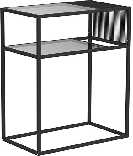 Zomo Pura Two - Black | Phono Regal Tisch | Für Plattenspieler und bis zu 40 LPs | mit zusätzlicher Ebene | Getöntes Glas | Pulverbeschichteter Stahl