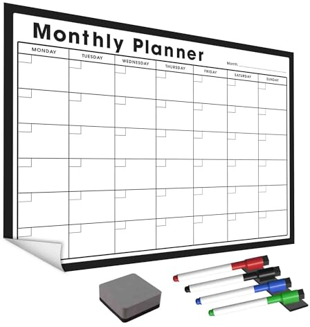 WallTAC A1 Monthly Wall Planner Sticker with Whiteboard Pens | Made in The UK | Easy-to-Remove Dry Wipe Calendar with Reusable Adhesive | Family Meal Planner or to Do List