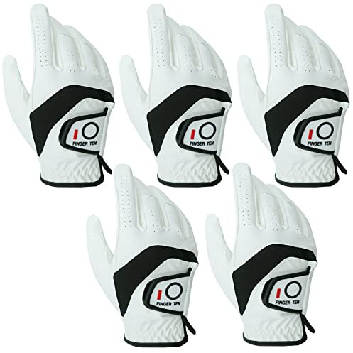 LOVMEAD Golfhandschuhe Herren Rechte Hand 5 Stück, Allwetter Leder Cabretta Griff Golf Handschuh Rechts Hand Weicher Komfort Passform Größe L (Rechte Hand, L)