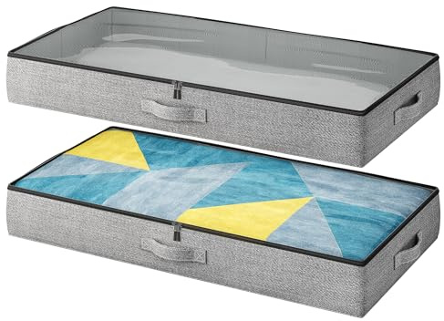 2-Pack Under Bed Storage Containers, 4.5 Inches Tall Clothes Storage, Grey