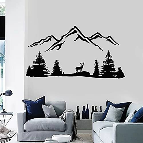 NSRJDSYT Schöne Natur Wandtattoo Hirsch Berg Tierwelt Bäume Wald Vinyl Aufkleber Wandkunst Schlafzimmer Wohnzimmer Wohnkultur Wandbild 42x78cm
