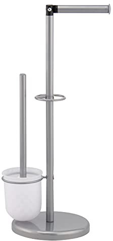 bremermann Ensemble WC 3 en 1 sur pied, brosse WC, porte-rouleau de rouleau, support de rouleau de rechange, gris, métal, plastique, autoportant, revêtu par pulvérisation, classique, vertical