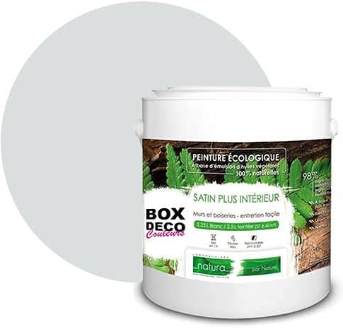 BOX DECO COULEURS Peinture murale naturelle écologique aspect satin intérieur Natura - 2,5L / 33m², Gris Clair