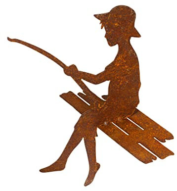 Blümelhuber Rost Deko Kantenhocker Angler Junge - Angeln Geschenk - Garten Deko - Angeln Zubehör