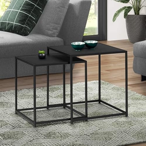 IDMarket - Set mit 2 Couchtischen Davis 40/45 aus Metall, Schwarz, matt, Industriedesign