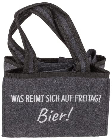 Palleon Herrenhandtasche - Filztasche für Getränke - Flaschentasche aus Filz für 6 Flaschen - 6er Männerhandtasche bis 0,5 L (was reimt Sich auf Freitag? Bier!)