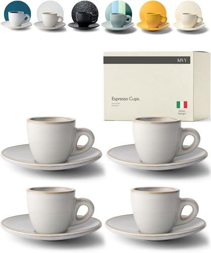 KIVY Juego de 4 tazas de café espresso de cerámica de 3 onzas, tazas y platillos de estilo italiano Demitasse - Pared gruesa gris