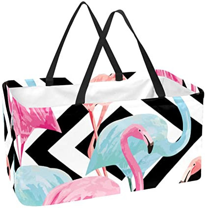 Lurnise Panier Réutilisable Flamant Rose Portable Pliant Pique-Nique Sacs D'épicerie Panier À Linge Shopping Sac Fourre-Tout