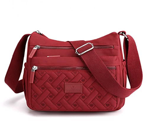 Damen Umhängetasche mit mehreren Taschen, wasserdicht, für den täglichen Gebrauch, auf Reisen, Burgunderrot