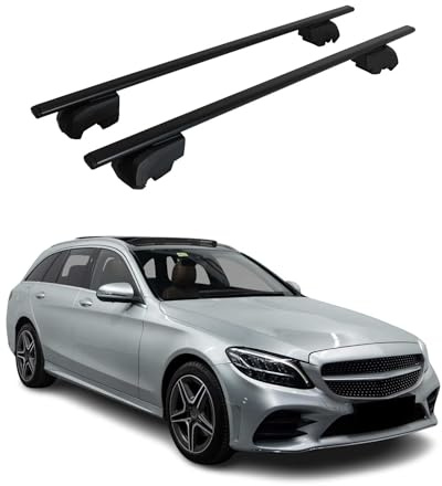 OMAC Dachträger für Mercedes C Klasse S205 2014-21 Stahl 2 Stangen Schwarz | ISO/PAS 11154:2006 geprüft, Abschließbar, City-Crash-getestet, bis 75 kg Traglast, Querträger, Grundträger
