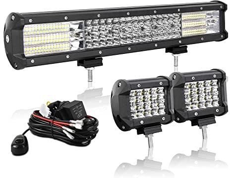 AUXTINGS 45 cm 450W LED Lichtleiste Spot Zusatzscheinwerfer Flutlicht, 2X 10cm 36W Spot LED Arbeitsleuchte mit 2 Kabeln 12V Kabelbaum-Kit für JP Pickup Offroad Truck 4X4 ATV Bootsanhänger,wasserdicht