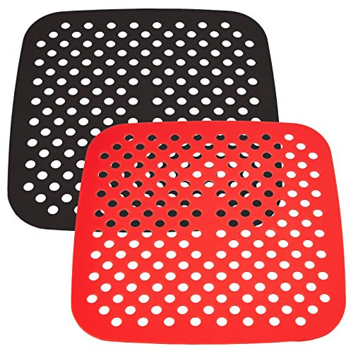 GORGECRAFT 2 Couleurs Silicone Air Fryer Liners Carré Réutilisable Tapis de Cuisson Ensemble Anti-Adhésif Tapis en Caoutchouc Panier Pad pour Parchemin Papier Remplacement, 8.4 Pouce (212 mm)