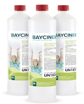 3 x 1 l Baycinex® Härte-Stabilisator mit Antikalkwirkung | Beugt Kalk- und Metallablagerungen, Verfärbungen und trübem Wasser vor - Chlorstabile Flüssigformel