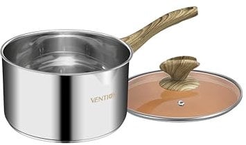VENTION 18cm Stainless Steel Saucepan with Pouring Lip, 2L Induction Sauce Pan with Lids, Right Hand