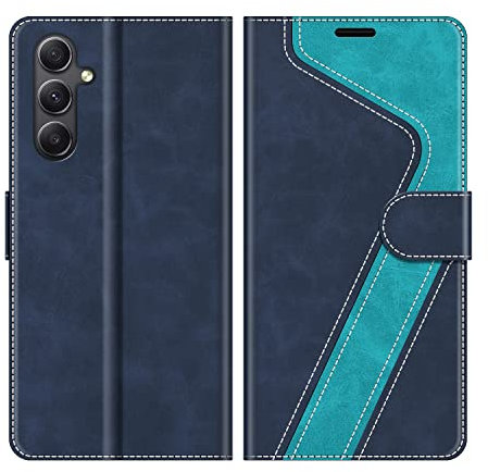 MOBESV Hülle für Samsung Galaxy A34 5G Handyhülle, Lederhülle mit Kartenfach, Klapphülle mit Ständer, Flip Case Handytasche Schutzhülle, Modisch Blau