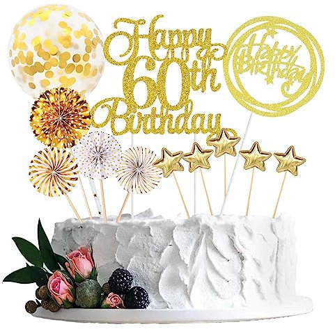 Jxuzh Tortendeko 60 Geburtstag Gold Frau Männer Happy Birthday 60 Glitter Cake Topper 60.kuchendeko Geburtstag Happy 60th Birthday Tortendeko 60 Jahre Geburtstag Kuchen Deko 60 Geburtstag Frau Gold