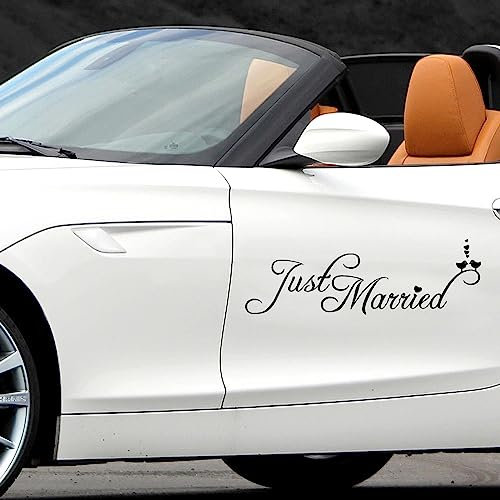 EQLEF Just Married Autoaufkleber Hochzeit, Just Married Auto Deko Hochzeit Wandaufkleber Gerade Verheiratete Auto Fenster Aufkleber für Flitterwochen &Wedding (schwarz)