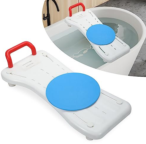 Sonnewelt Tavoletta da bagno con piastra girevole per vasca da bagno per adulti senior, seduta circa 75 cm, con manico e portasapone integrato, colore bianco, per vasca da bagno