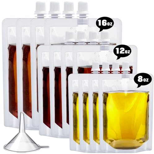 Kit de petaca de plástico para crucero ocultable y reutilizable, frascos de plástico, bolsas de plástico de viaje para viajes, deportes al aire libre, conciertos, eventos (8-12-16 onzas, 12 unidades)