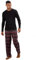 Mens Long Sleeve Plain Top Checked Bottoms Sleepwear Pajama Set Crew Neck Warm Cozy Super Soft Adults Loungewear (RED-Black, M)