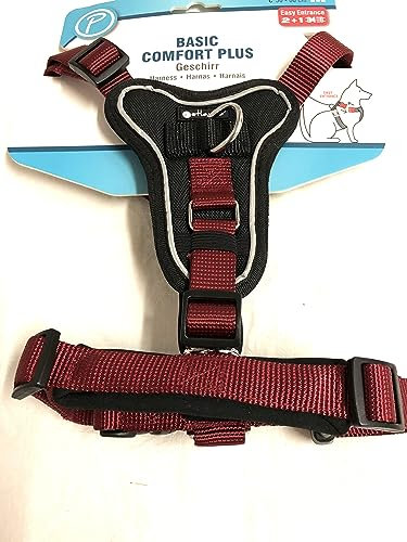 Petlando Brustgeschirr Basic Comfort Plus Bordeaux M, weich gepolstert im Brustbereich, (Halsumfang 42-62 cm, Brustumfang 50-60 cm)