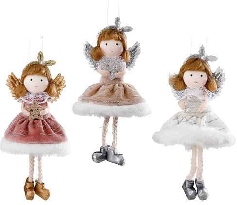 Amosfun 3 Stück Weihnachtsengel Zum Aufhängen Puppenanhänger Weihnachtsbaum Plüschpuppe Ornamente Plüschengel Zum Aufhängen Puppe Weihnachten Kunsthandwerk Elfen-Anhänger Für Weihnachten