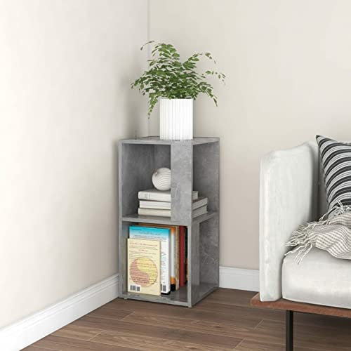 CIADAZ Eckregal, Eckschrank, Eckablage, Bücherregal, Schminkregal, Eckwandregal, Bookshelf, Standregal, Betongrau 33x33x67 cm Spanplatte