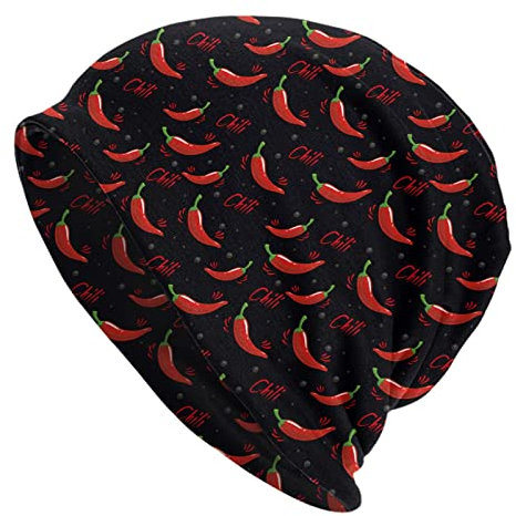 Oudrspo Red Chilli 1 Red Chilli Strickmütze für Erwachsene, Stretch-Strickmütze mit Totenkopf-Motiv, mexikanische Mütze im Cinco De Mayo-Design