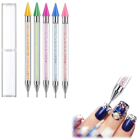 KAYEF 5pcs stylo applicateur de strass, stylo de strass à double extrémité, stylo de nail art de strass, convient pour le nail art pointillé, la peinture de diamant