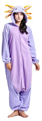 ULEEMARK Purpursalamander Ganzkörper Kostüm Tierkostüm Erwachsene Damen Herren Pyjama Jumpsuit Unisex Karneval Kostüm Halloween Originalität Fasching Onesie L