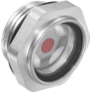 CoCud Visor de Nivel de Aceite para Compresor de Aire, | Rosca Macho G1 | Ventana de Vidrio Indicador de Nivel de Aceite con Cabeza Hexagonal de Aluminio, 1 Pieza