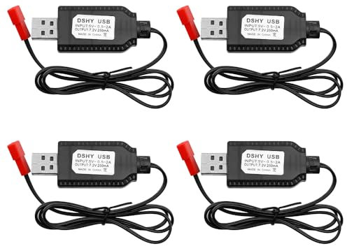 DollaTek 4 pièces JST chargeur câble 7.2V Lipo chargeur de batterie pour voiture RC SCX24 Splatter Ball Gun FPV Drone chenille quadrirotor