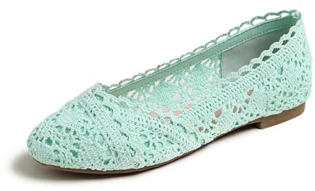 Feversole, runde Spitze, Ballerinas, Häkelschuhe, flach, bequem, atmungsaktiv, Mintgrün (Mintgrüne Spitze), 40 EU