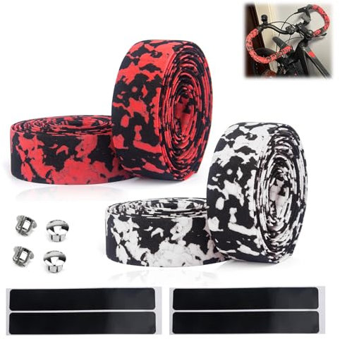 Bike Handlebar Tape, 4 Rolls Non Slip Cycling Handle Wraps Shock-Absorbent Road Bike Grip Tapes Bicycle Bar Straps for Road Bike and Urban Bikes with Handlebar Plugs