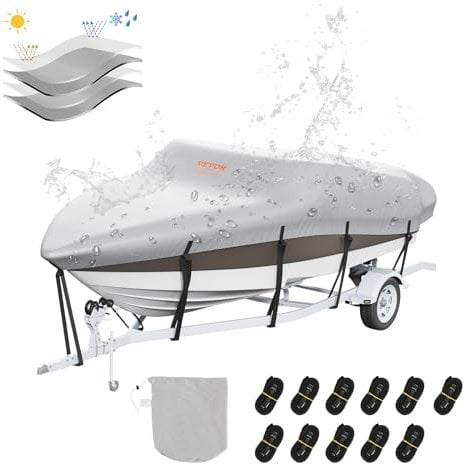 VEVOR Bootspersenning Abdeckplane Bootsplane, 488–564 cm Persenning Schlauchboot 600D Oxford-Gewebe Bootspersenning Abdeckung mit Aufbewahrungstasche 435 x 300 mm, Angelboot Bootsabdeckplane Grau