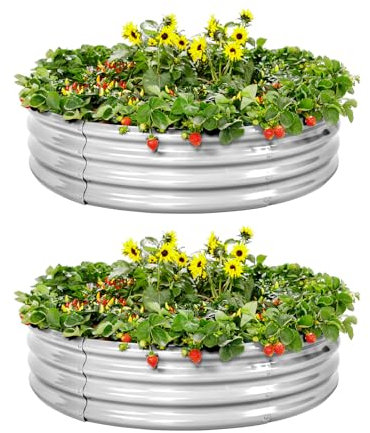 Land Guard Galvanized Raised Garden Bed 2Pcs, Planter Beds Outdoor, Round Clearance for Gardening Vegetables
